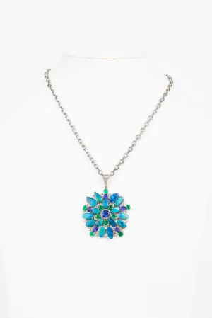 Pave Diamond, Australian Opal, Emerald, Tanzanite Necklace