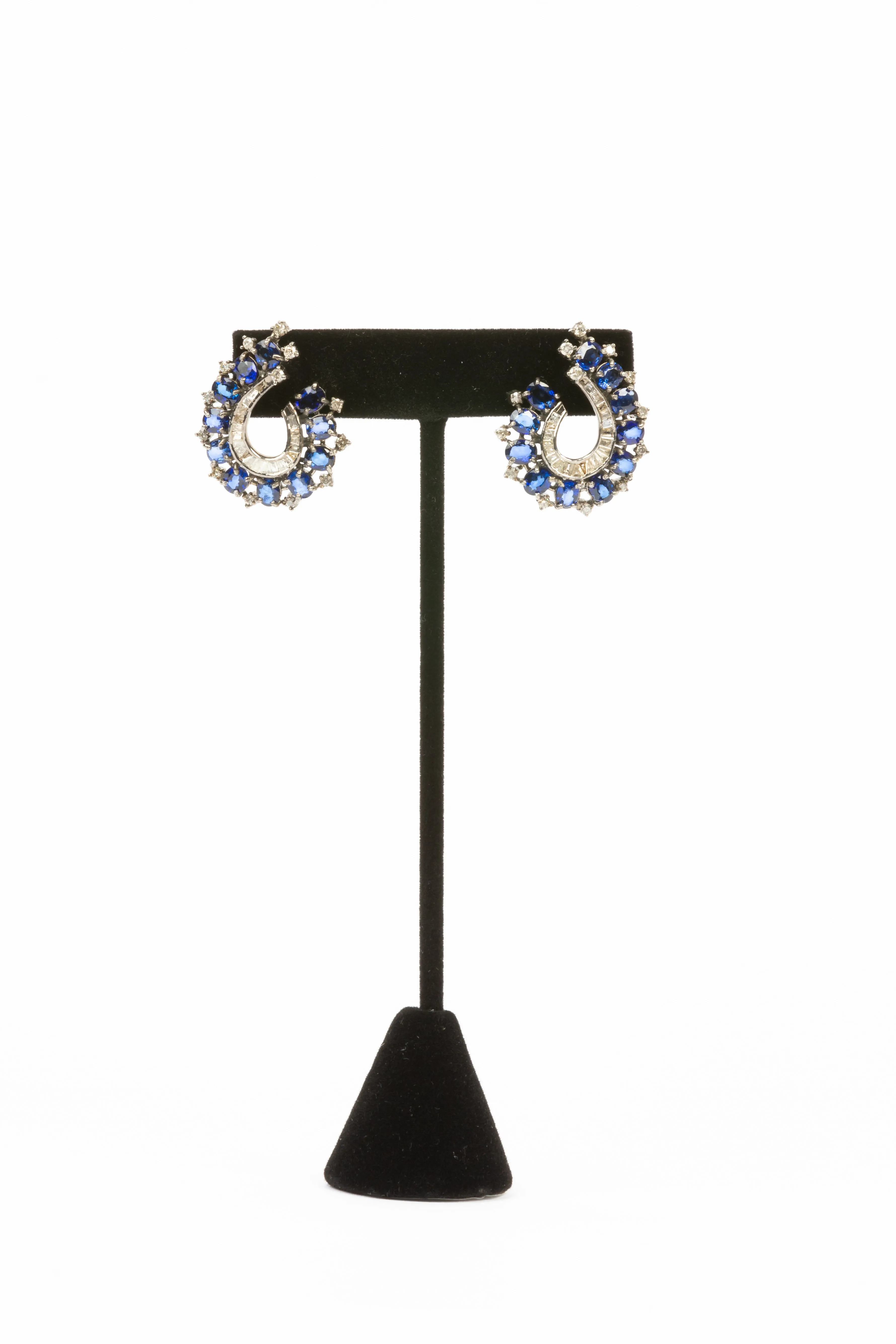 Pave Diamond, Baguette Diamond, Sapphire Earrings