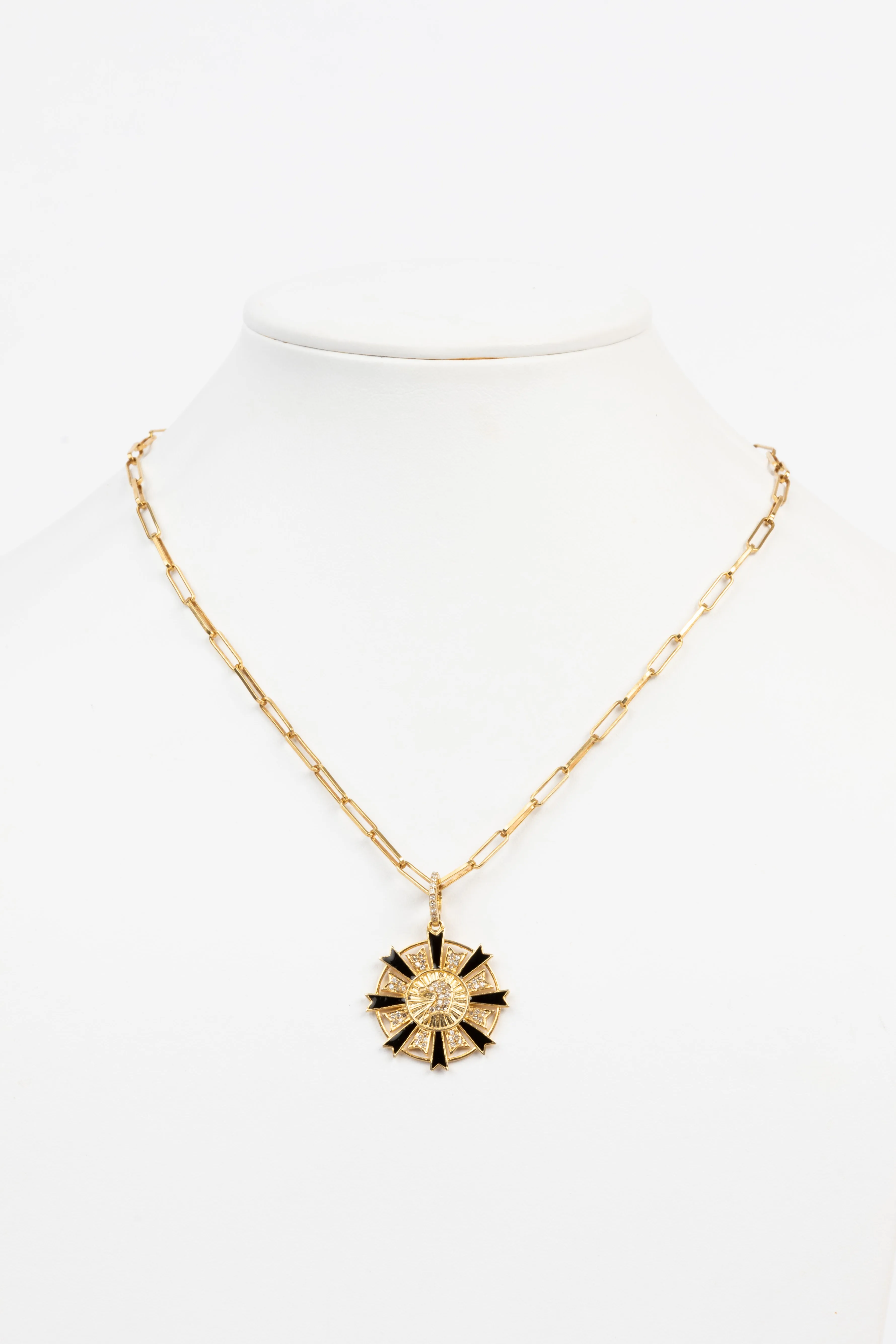 Pave Diamond, Enamel, 18K Vermeil Necklace.
