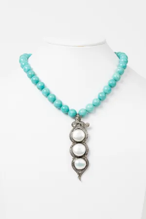 Pave Diamond, Pearl,Turquoise Necklace
