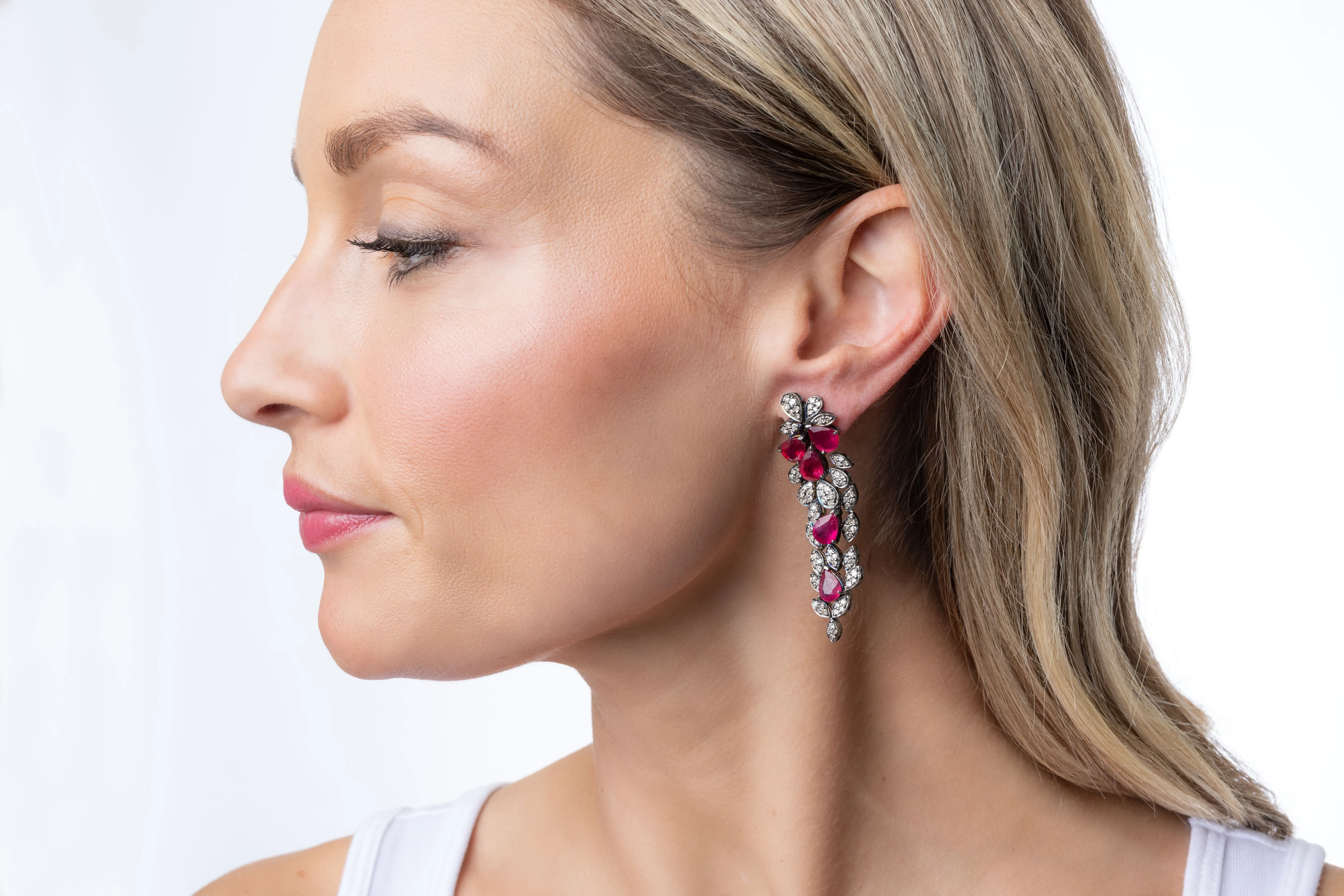 Pave Diamond, Ruby Earring