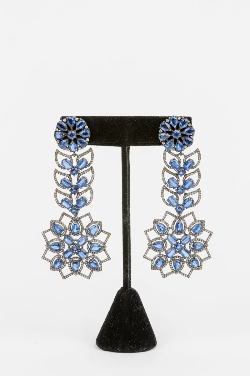 Pave Diamond, Sapphire Earrings