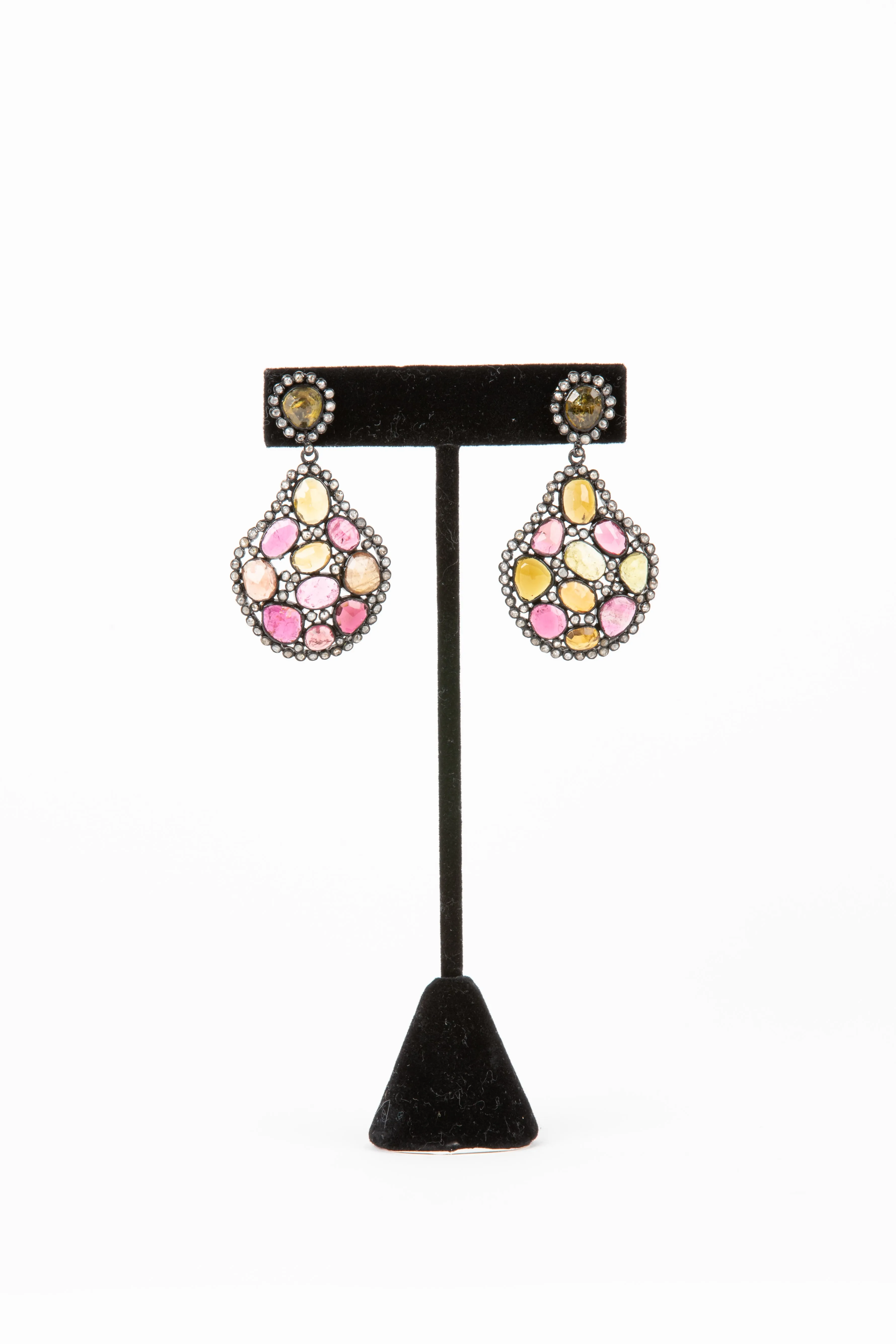 Pave Diamond, Sapphire Earrings