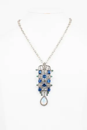 Pave Diamond, Sapphire, Emerald, Opal Necklace