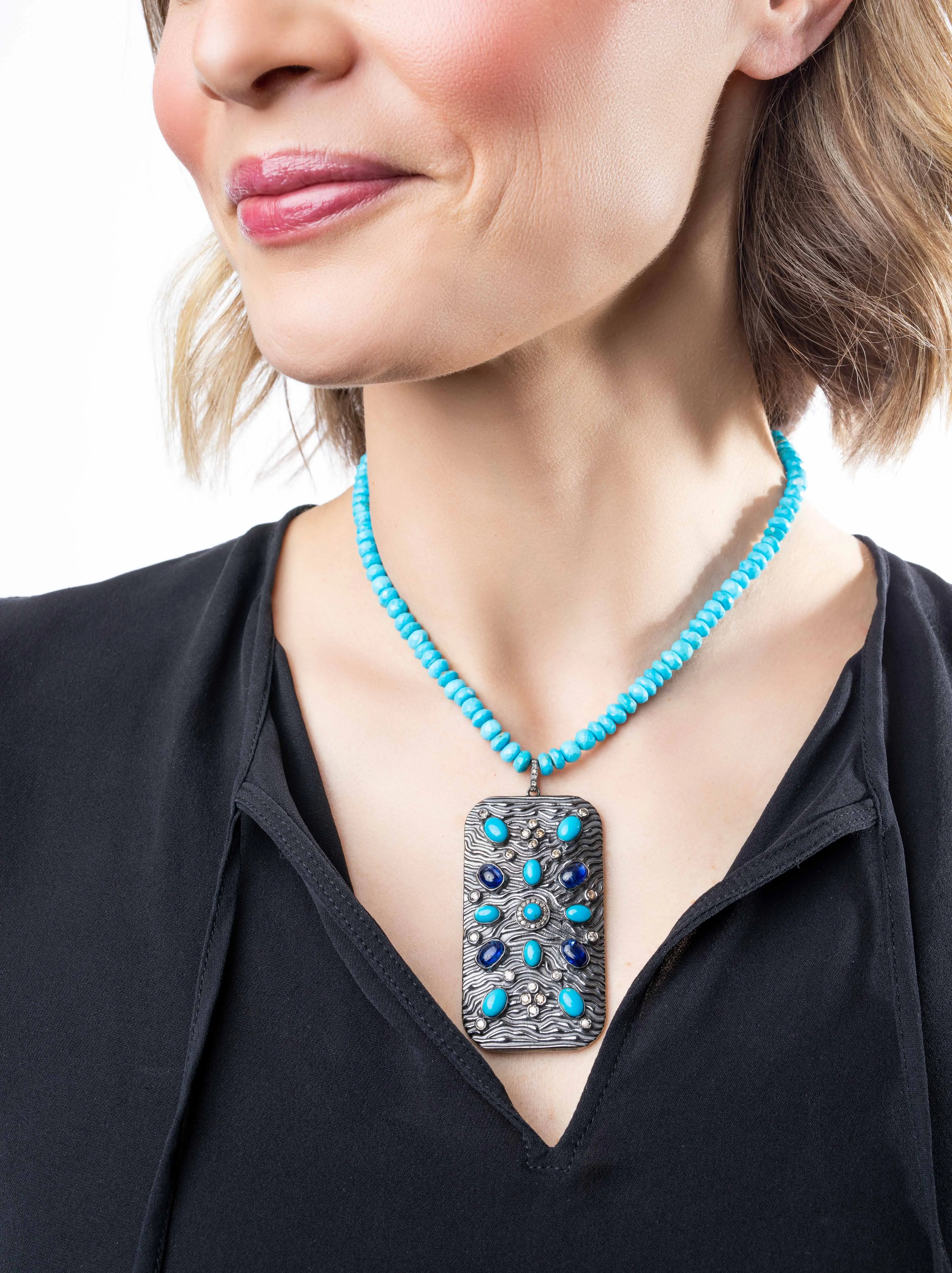 Pave Diamond, Turquoise, Lapis Necklace