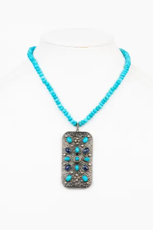 Pave Diamond, Turquoise, Lapis Necklace