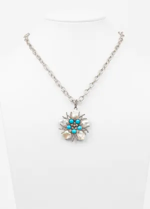 Pave Diamond, Turquoise, Pearl Necklace