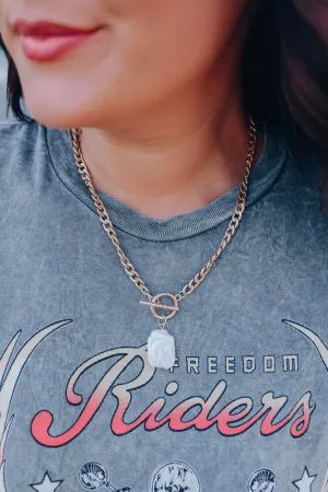Pearl Charm Toggle Necklace - Gold