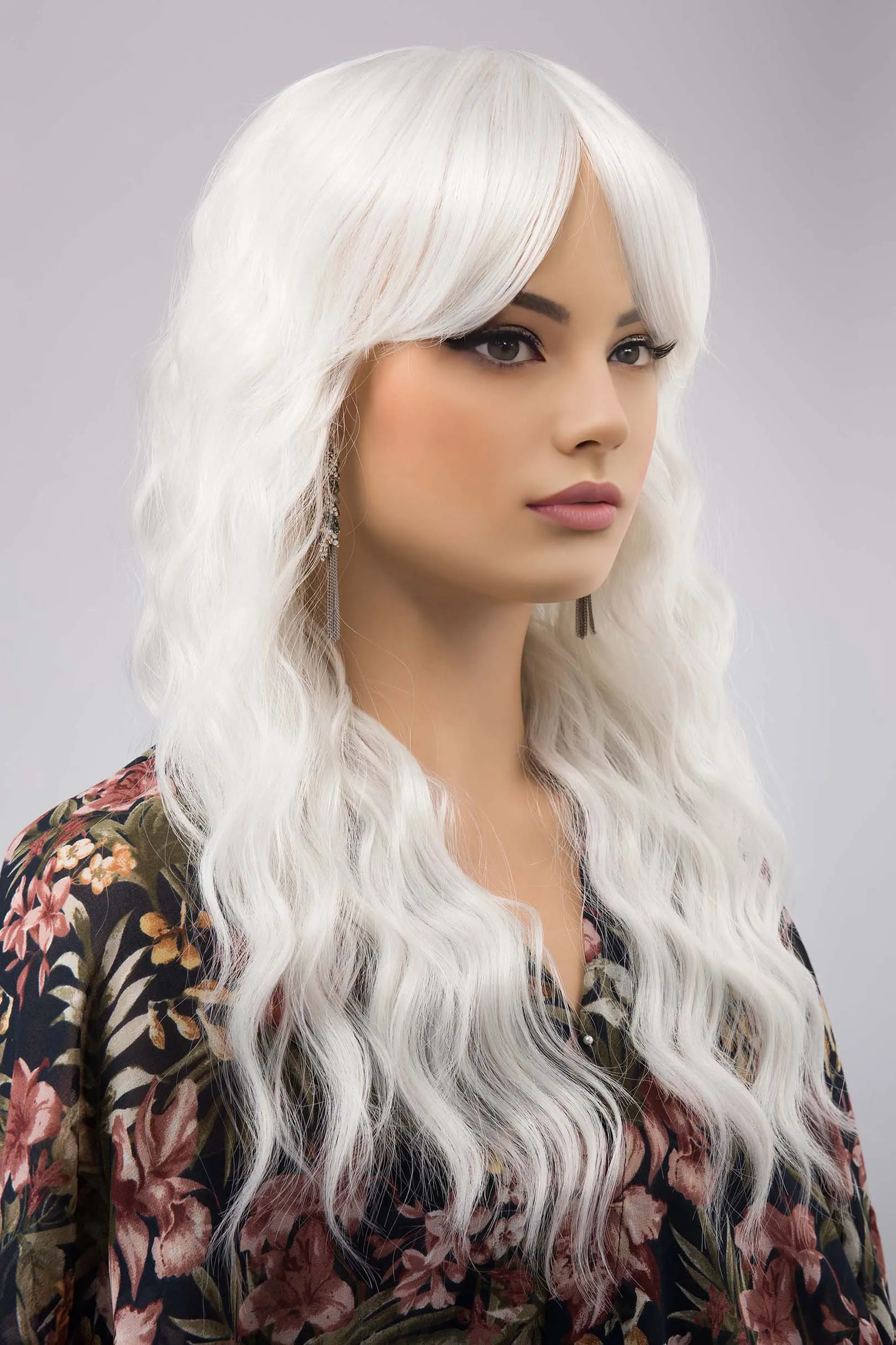 Pearl White Wavy Synthetic Wig with Bangs Marlon