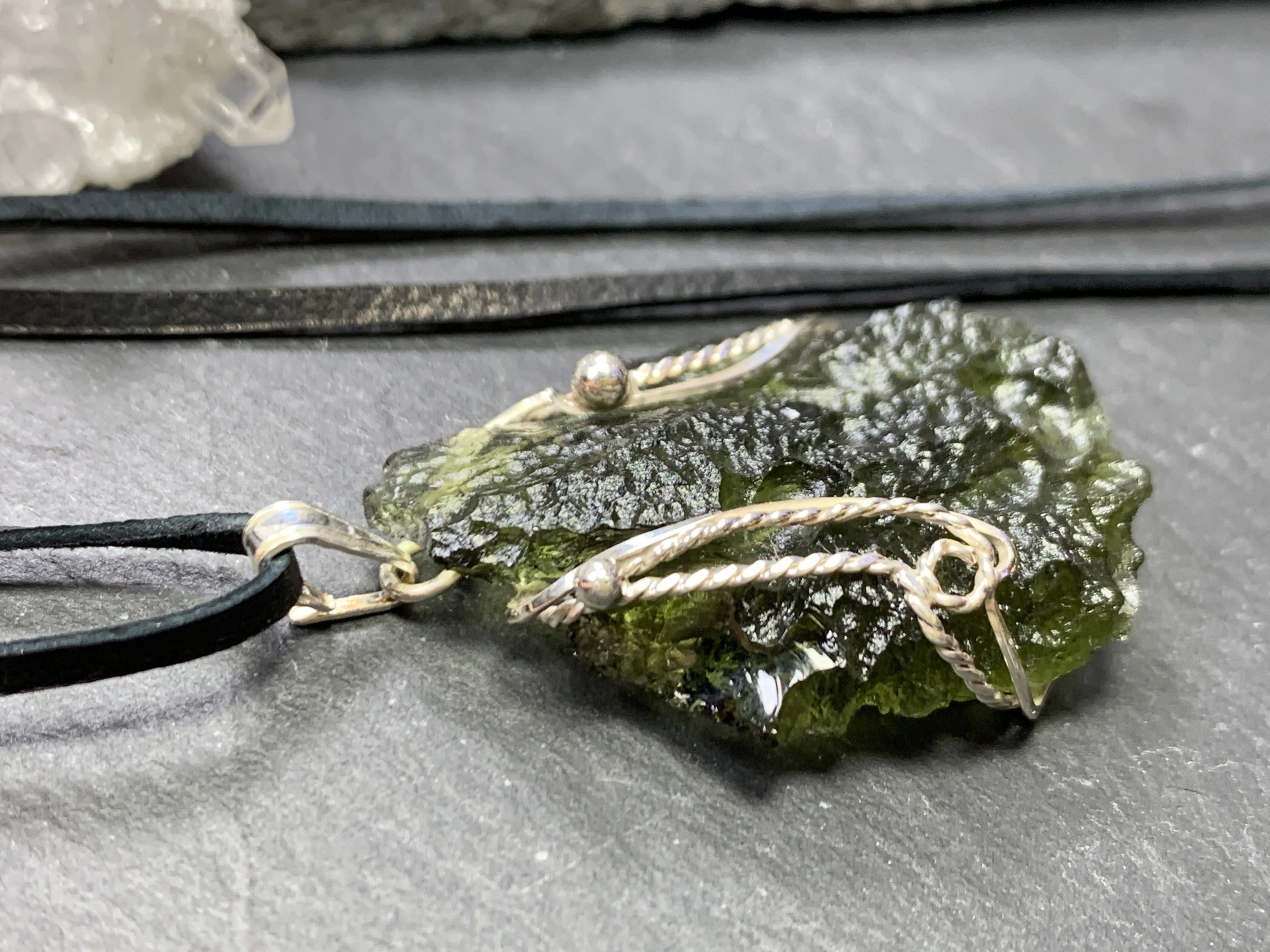 Pendant - Raw Moldavite in Silver 7.21g