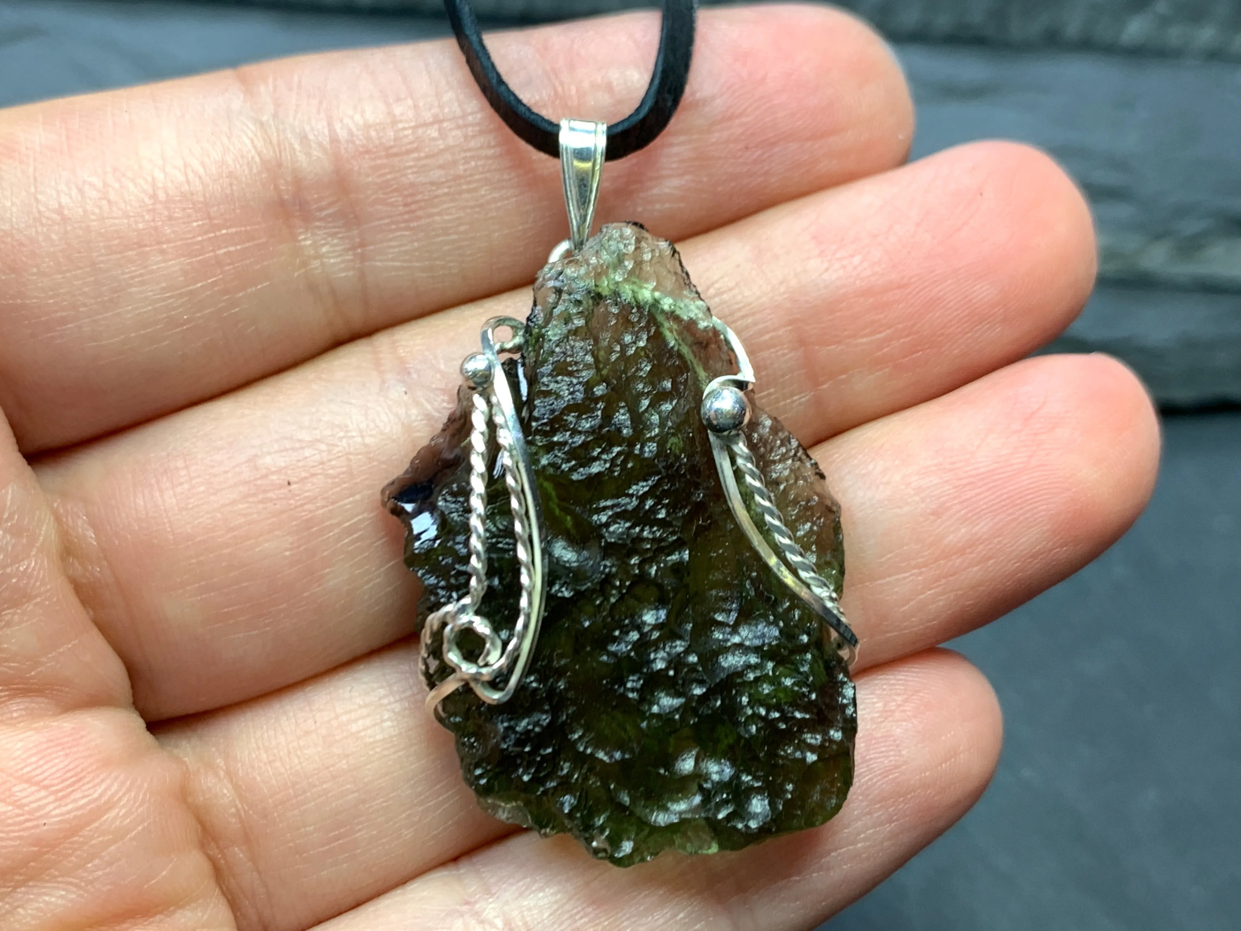 Pendant - Raw Moldavite in Silver 7.21g