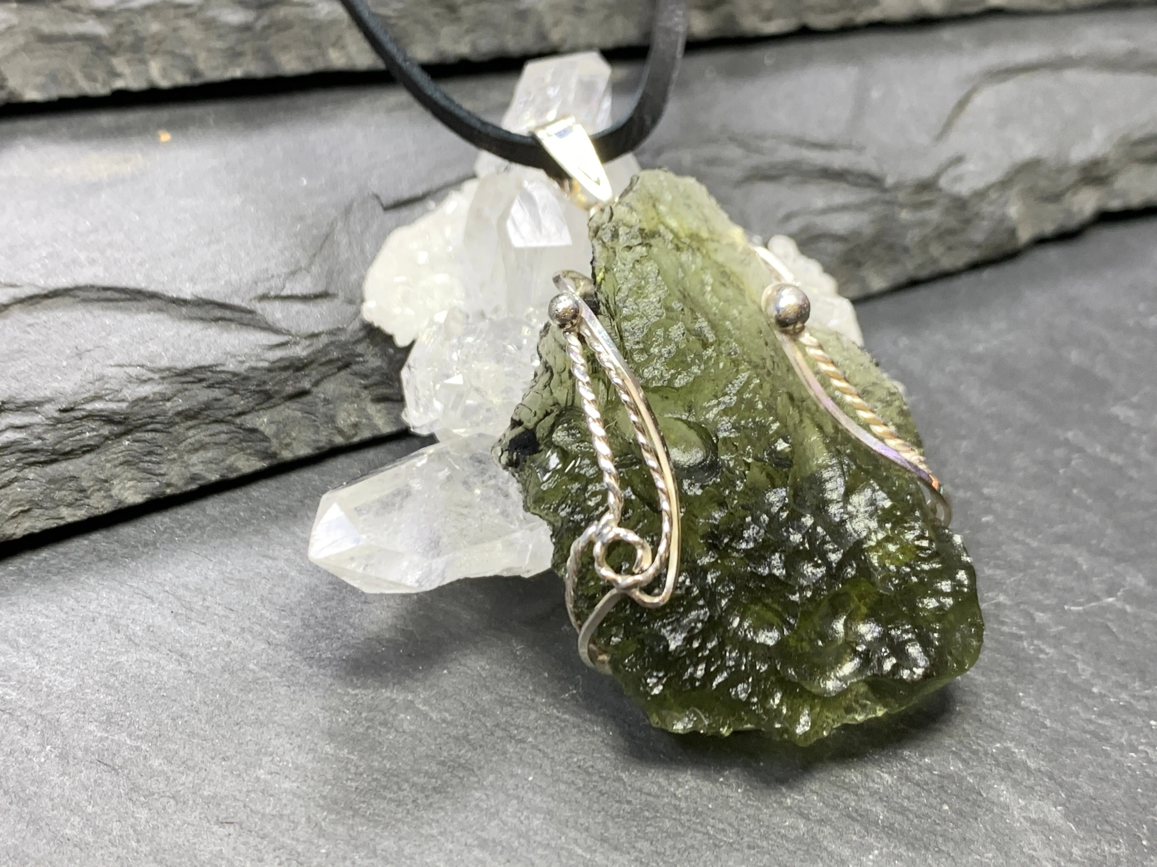 Pendant - Raw Moldavite in Silver 7.21g