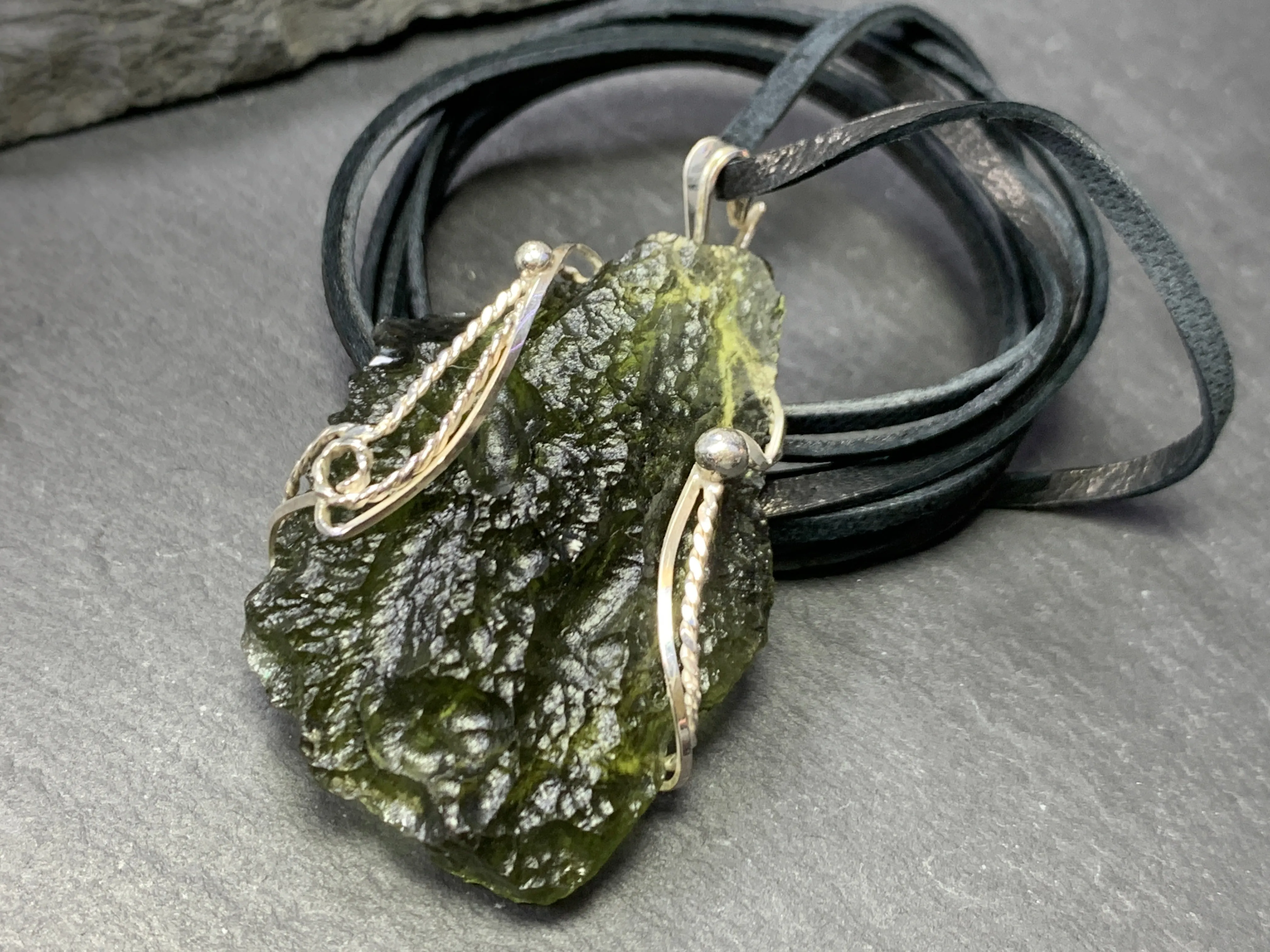 Pendant - Raw Moldavite in Silver 7.21g