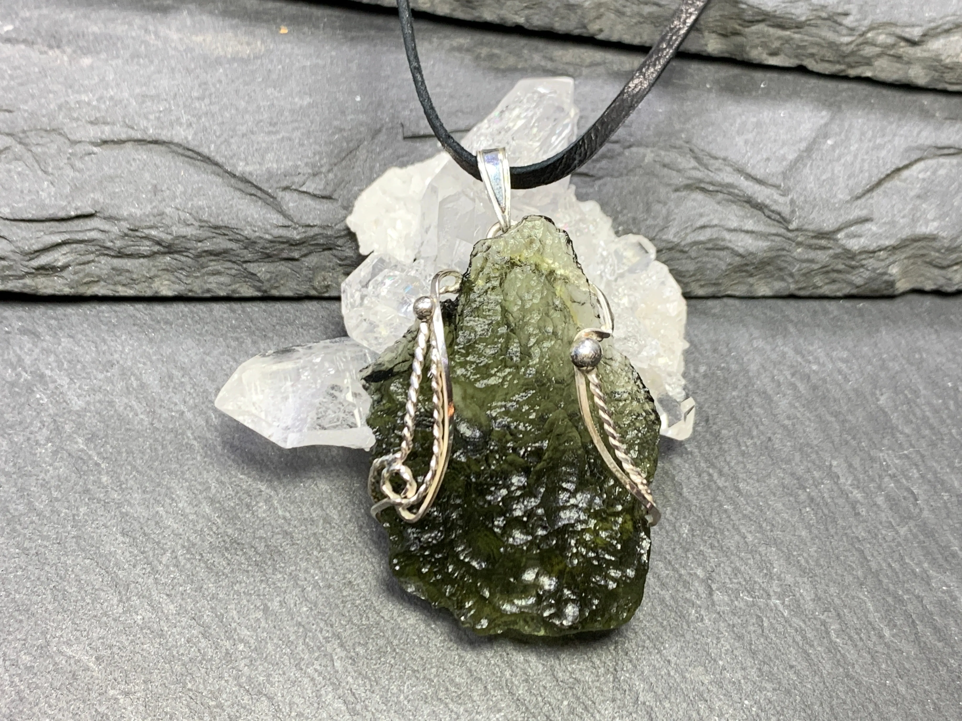 Pendant - Raw Moldavite in Silver 7.21g