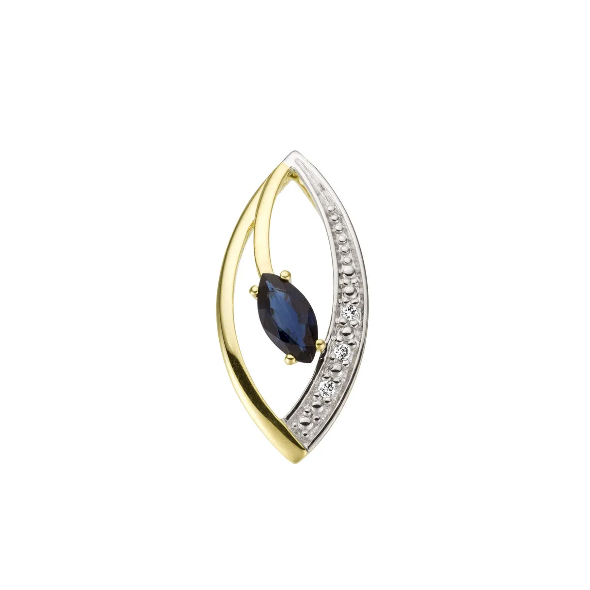 Pendentif motif - Or Jaune et Blanc, Diamants et Saphir bleu (060744SA)