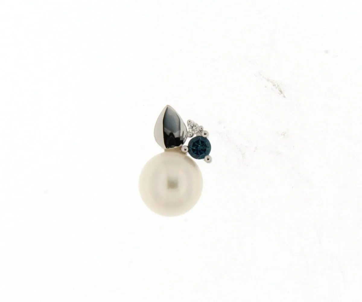 Pendentif perle - Or Blanc, Perle, Diamant et Topaze (066689TP)