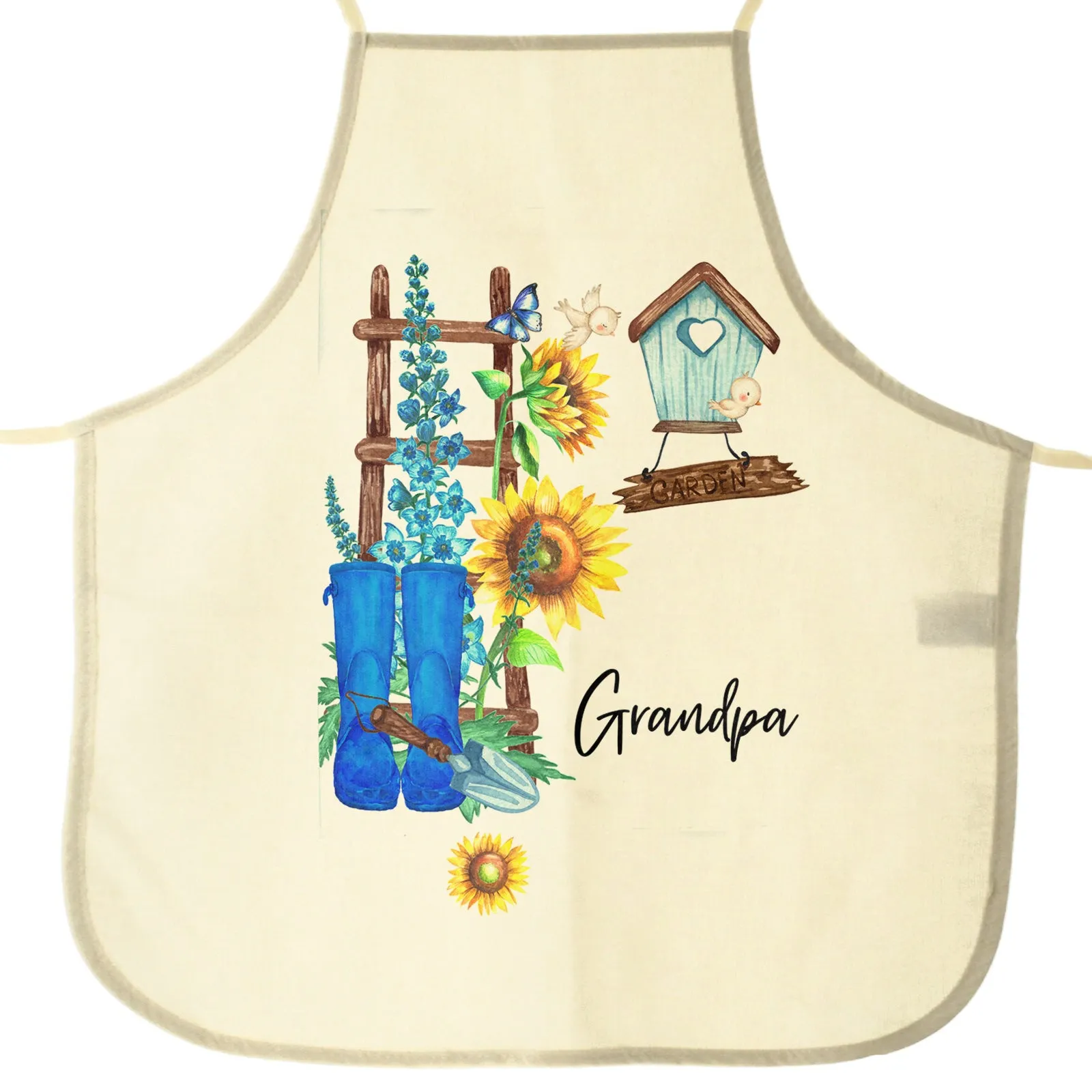 Personalised Apron with Stylish Text and Gardeners Birdbox Print