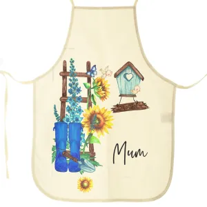Personalised Apron with Stylish Text and Gardeners Birdbox Print