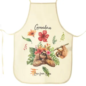 Personalised Canvas Apron with Stylish Text and Floral Mum and Baby Sloths
