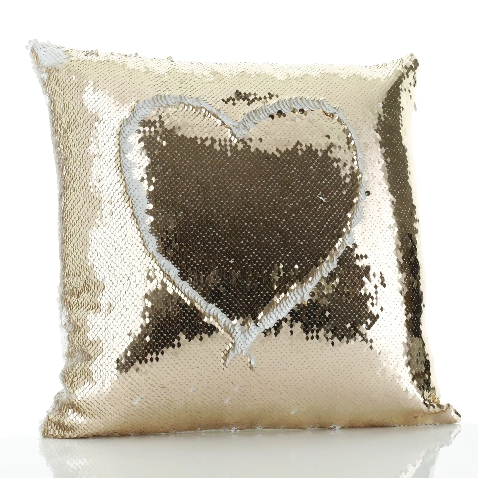 Personalised Sequin Cushion with Stylish Text and Material Hearts Love Message Print