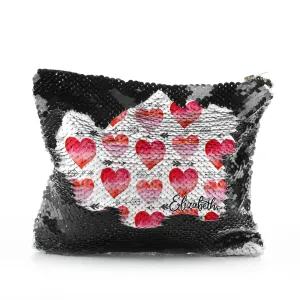 Personalised Sequin Zip Bag with Stylish Text and Arrow Love Hearts Print
