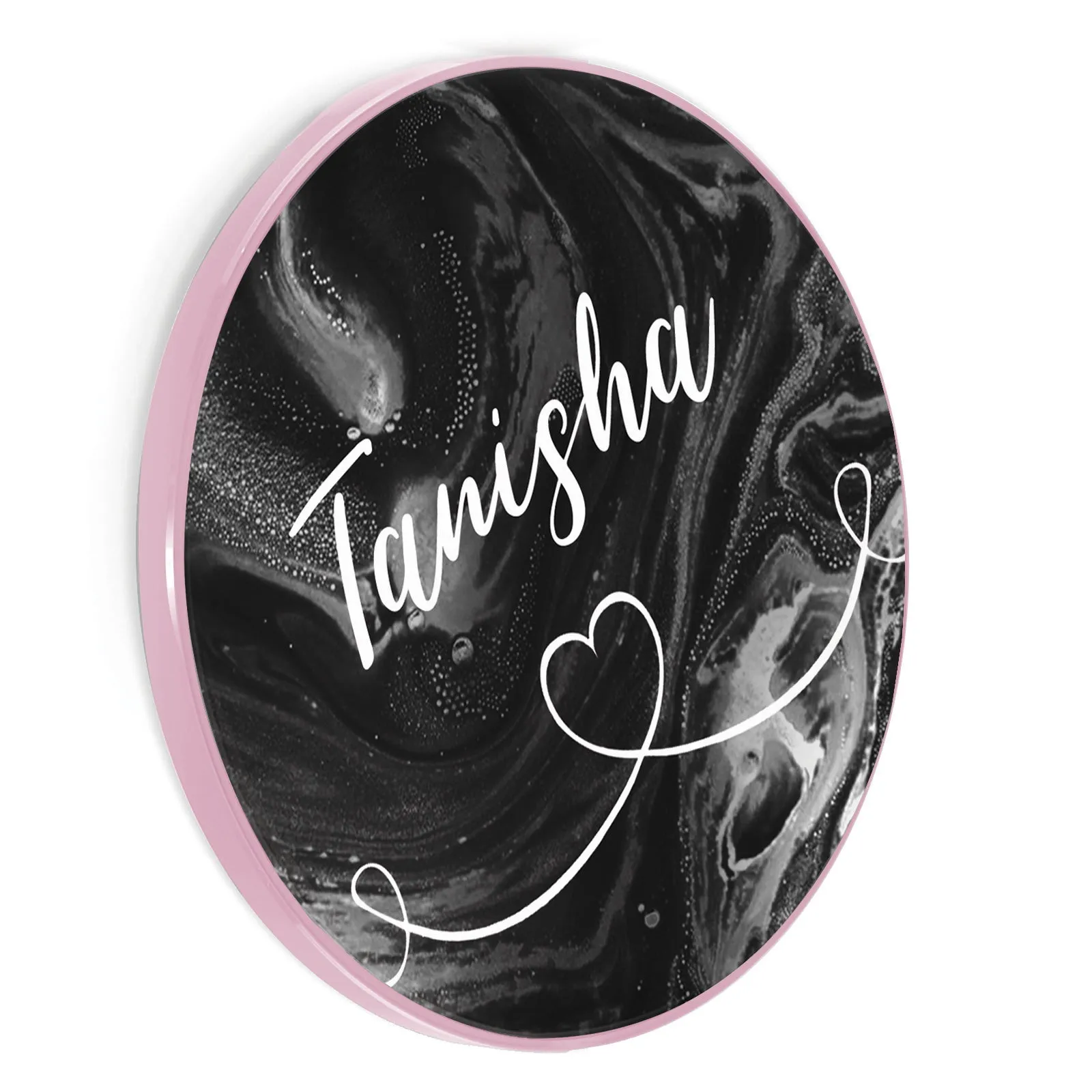 Personalised Wireless Charger with Stylish Text and Heart Accented Line on Black Marble