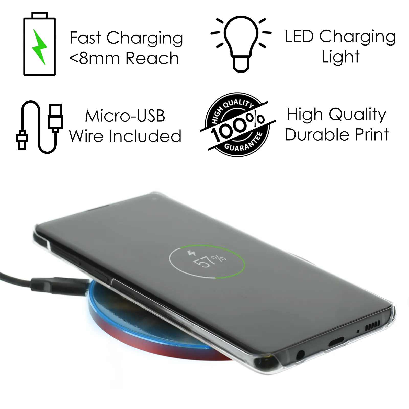 Personalised Wireless Charger with Stylish Text and Heart Accented Line on Black Marble
