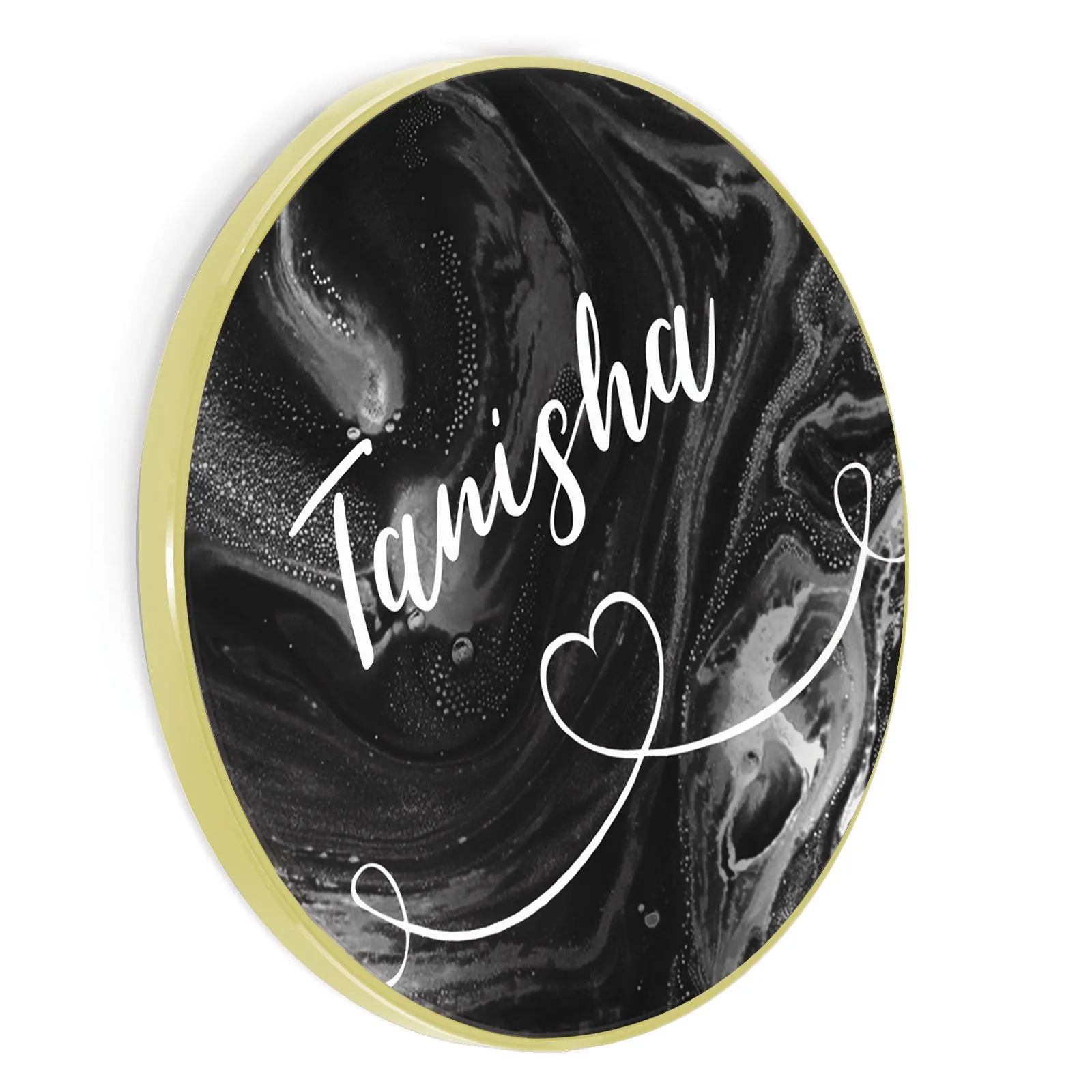 Personalised Wireless Charger with Stylish Text and Heart Accented Line on Black Marble