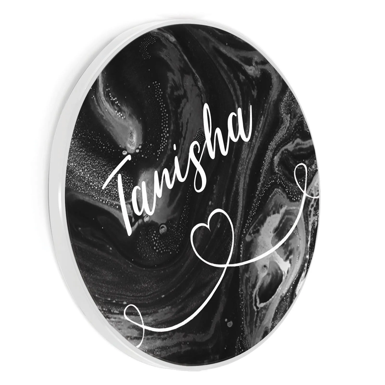 Personalised Wireless Charger with Stylish Text and Heart Accented Line on Black Marble