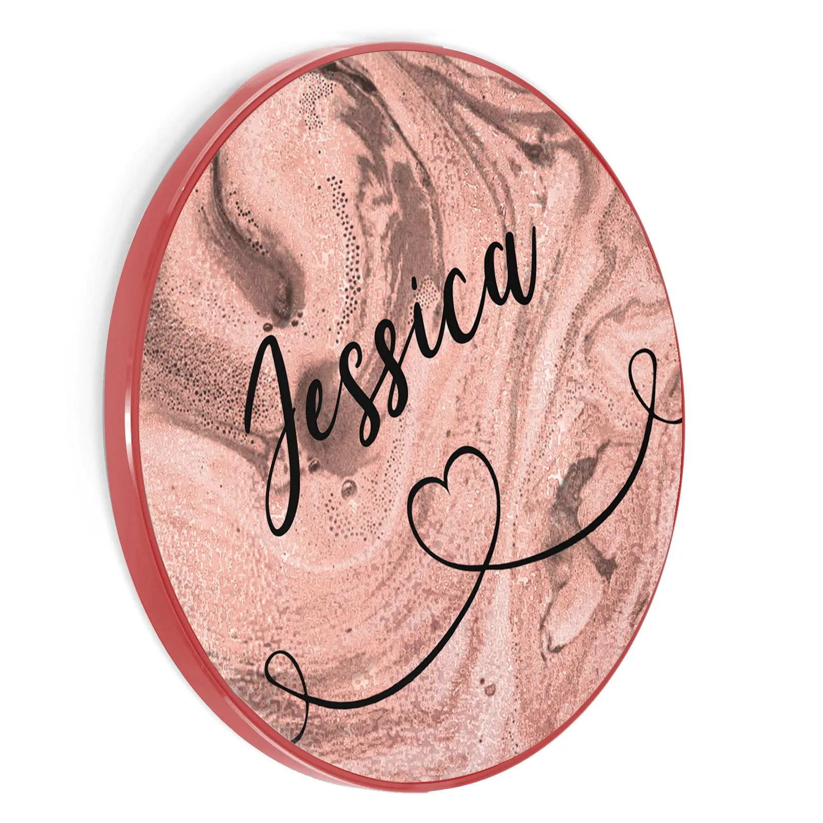 Personalised Wireless Charger with Stylish Text and Heart Accented Line on Pink Marble