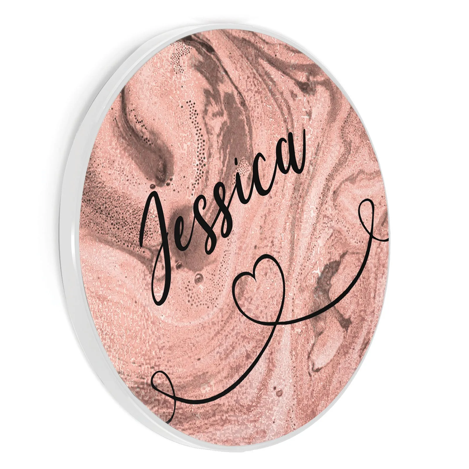 Personalised Wireless Charger with Stylish Text and Heart Accented Line on Pink Marble