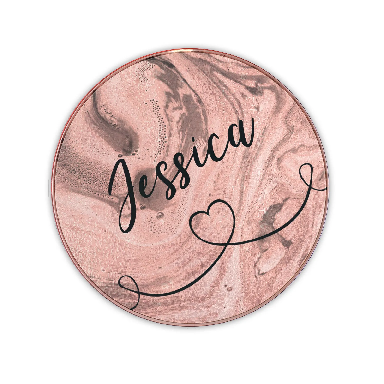 Personalised Wireless Charger with Stylish Text and Heart Accented Line on Pink Marble