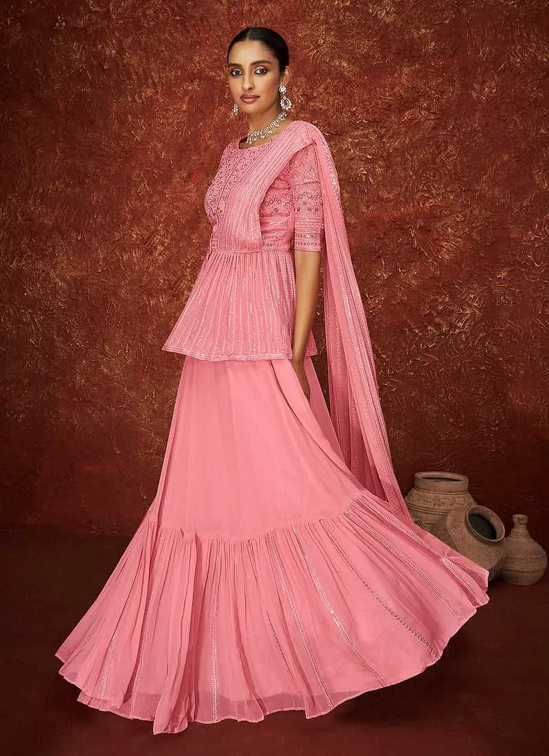 Pink Color Embroidered Stylish Lehenga