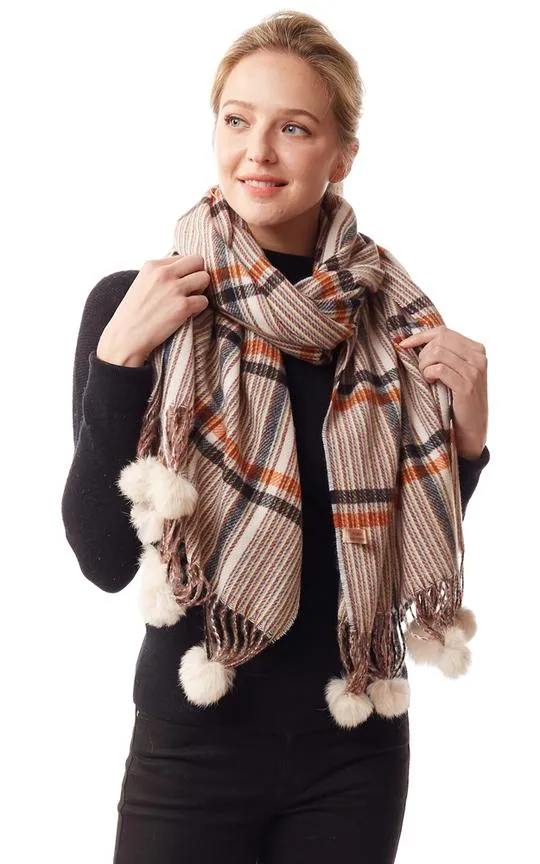 Plaid Check Pattern Pom Pom Scarf (3 colors)