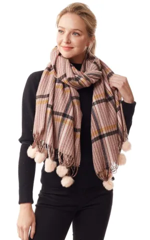 Plaid Check Pattern Pom Pom Scarf (3 colors)