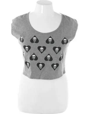Plus Size Trendy Cropped Heart Skull Grey Top