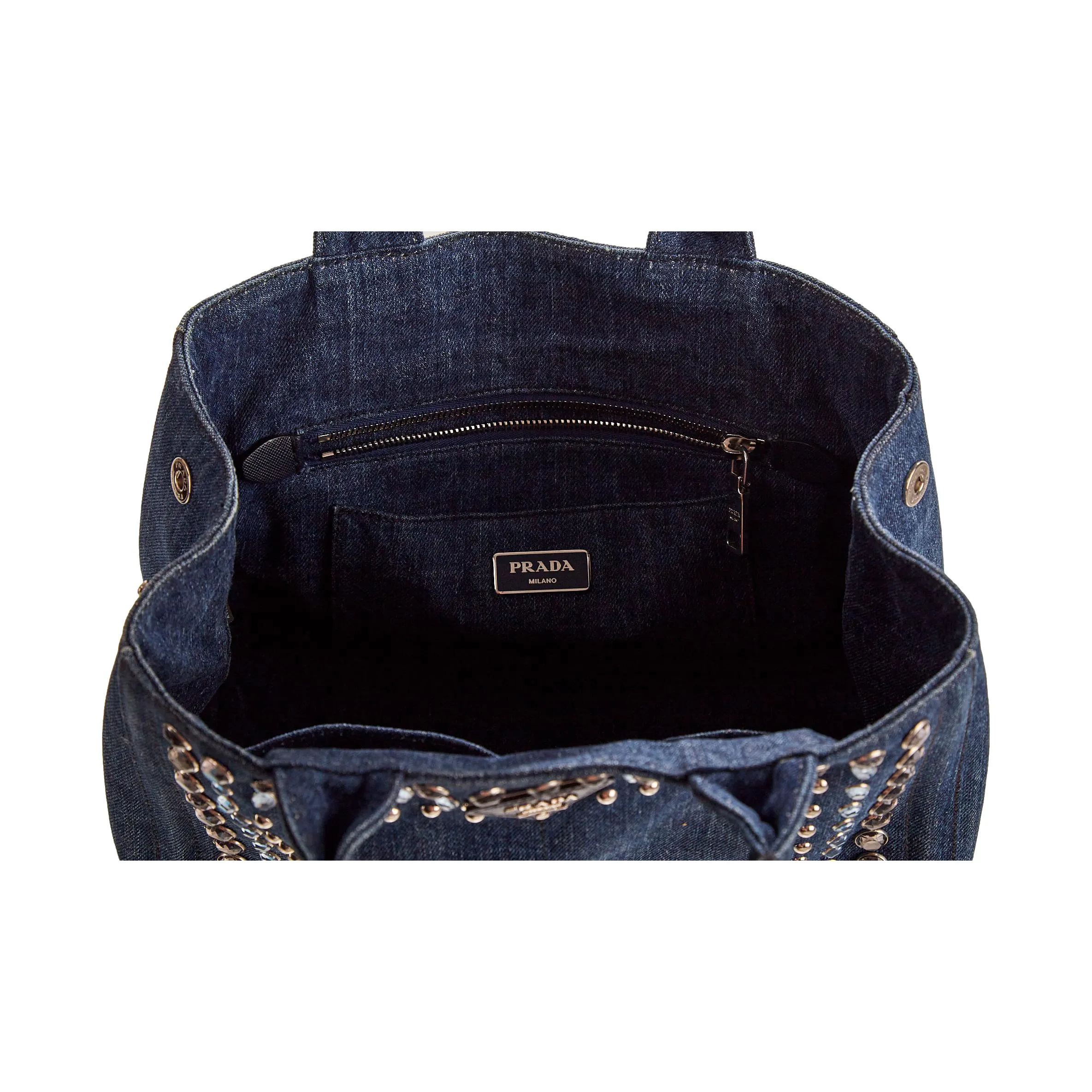 Prada Denim Studded Canapa Tote