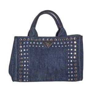 Prada Denim Studded Canapa Tote