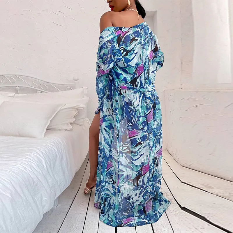 Print Loose Long Sleeve Cover Up