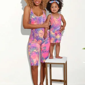 Print Sleeveless Romper Mother And Daughter Outfit
