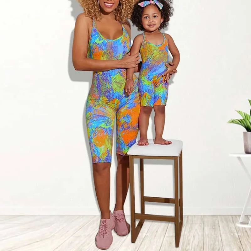 Print Sleeveless Romper Mother And Daughter Outfit
