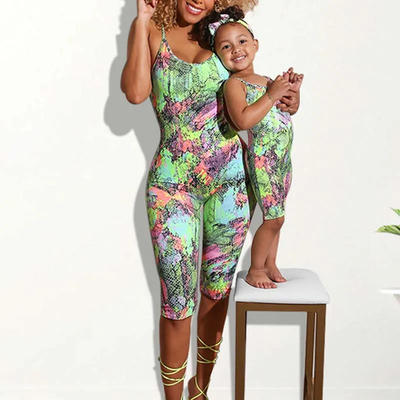Print Sleeveless Romper Mother And Daughter Outfit