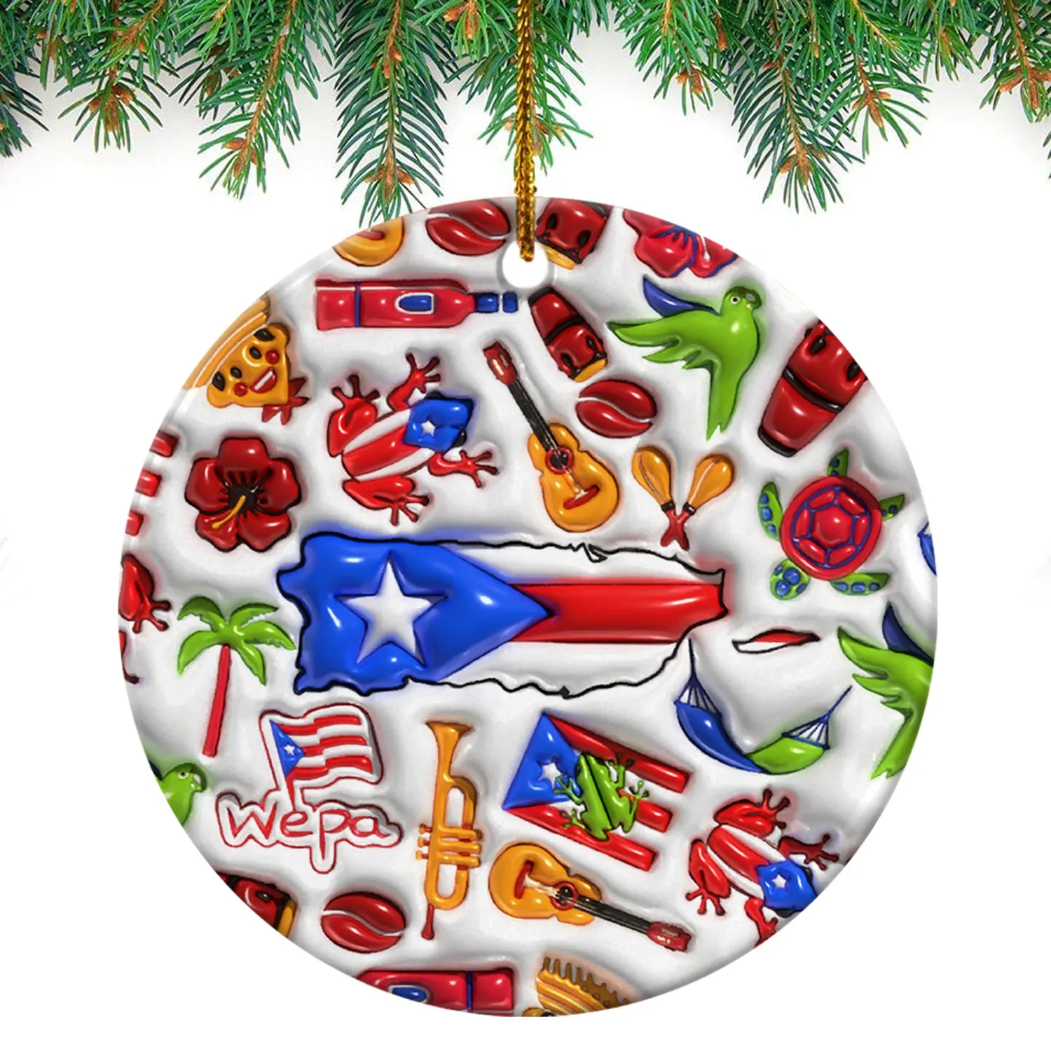 Puerto Rico Ceramic Ornament With Inflated Effect Symbols