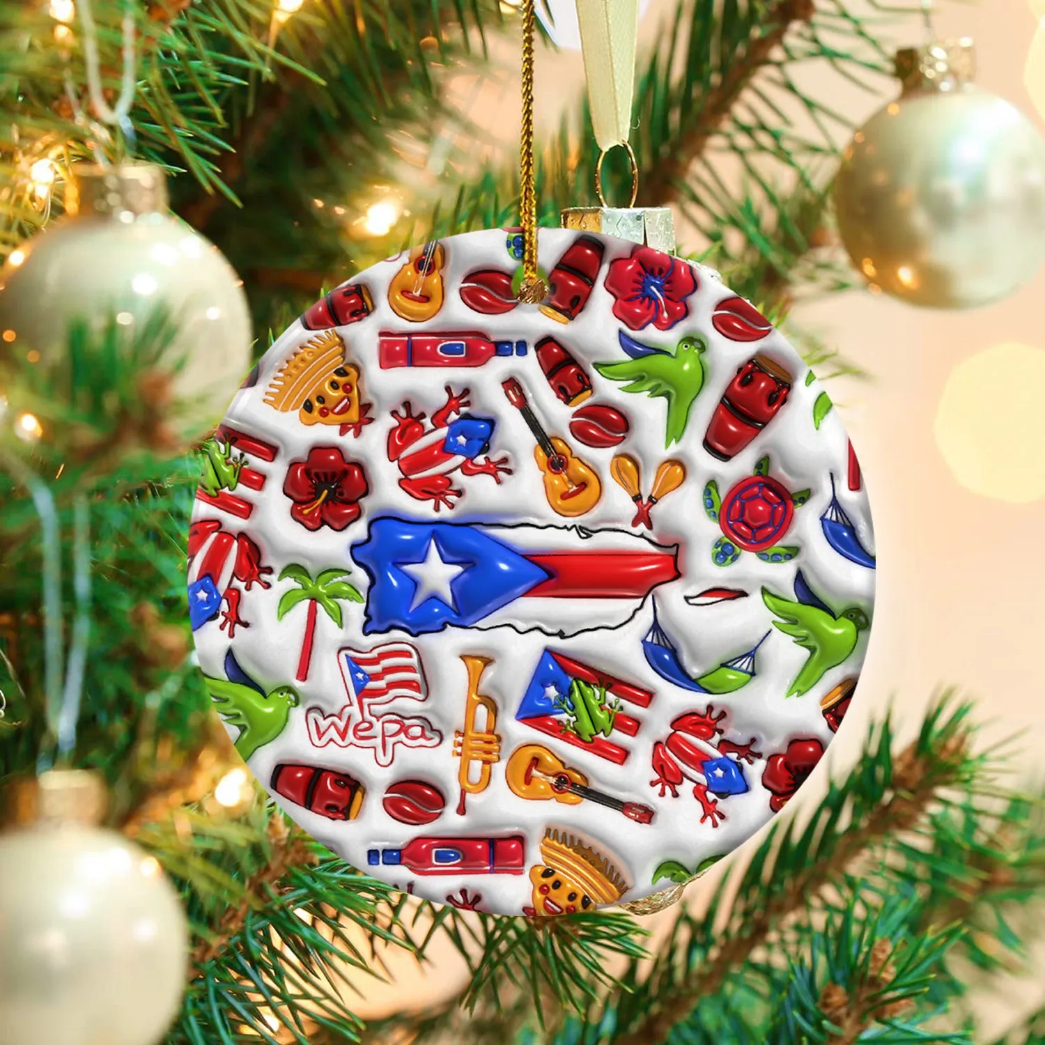Puerto Rico Ceramic Ornament With Inflated Effect Symbols