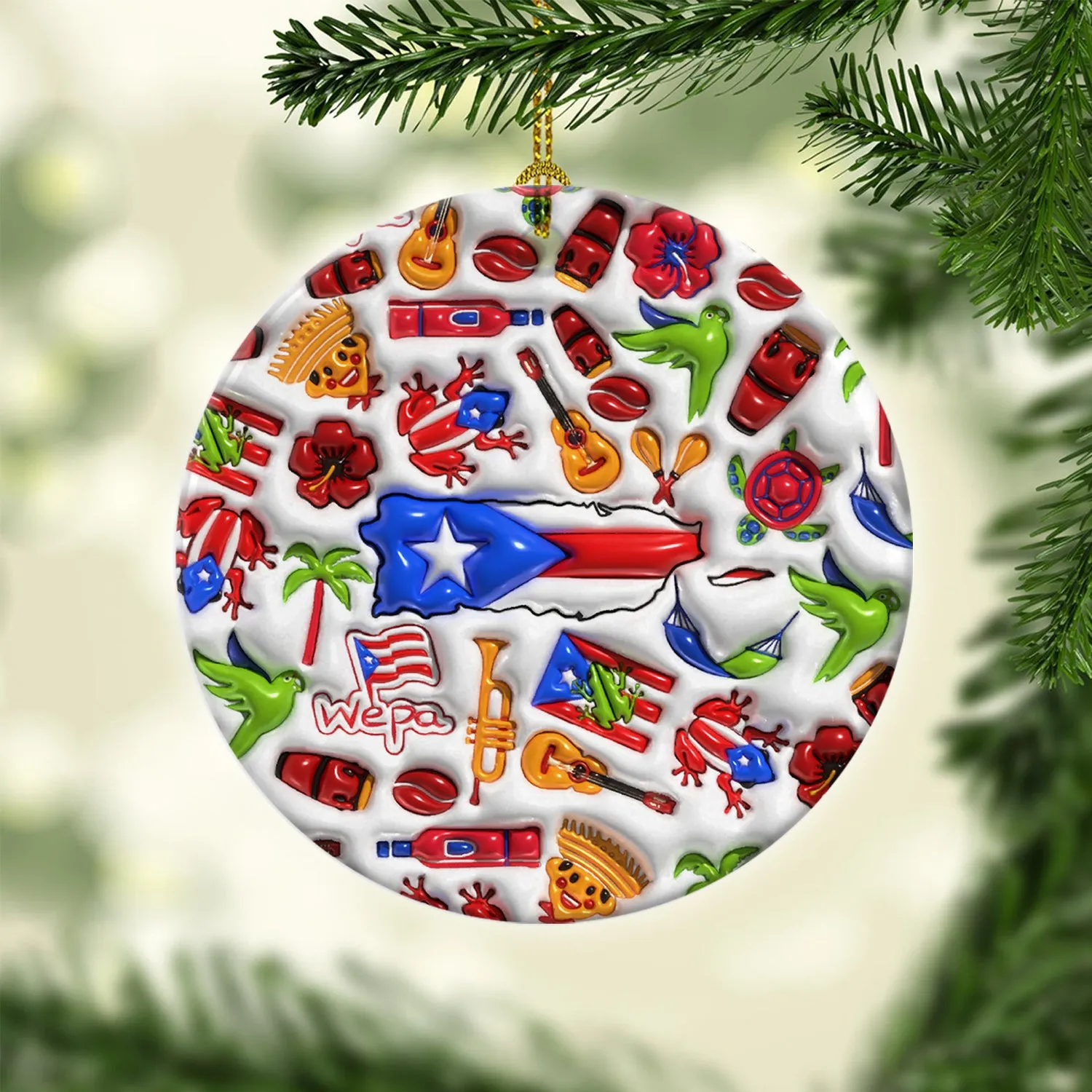 Puerto Rico Ceramic Ornament With Inflated Effect Symbols