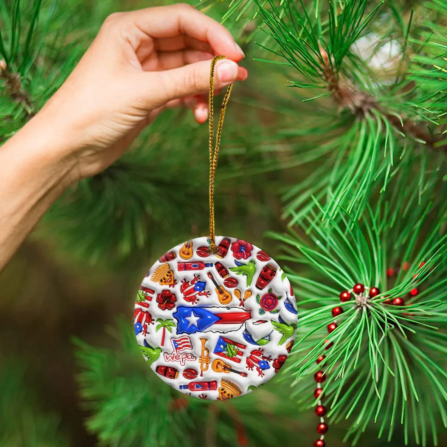 Puerto Rico Ceramic Ornament With Inflated Effect Symbols