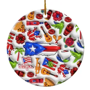 Puerto Rico Ceramic Ornament With Inflated Effect Symbols
