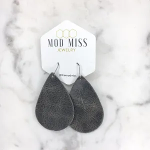 "Mrs. Jumbo" Worn Gray Chunky Teardrop Leather Petal Earrings