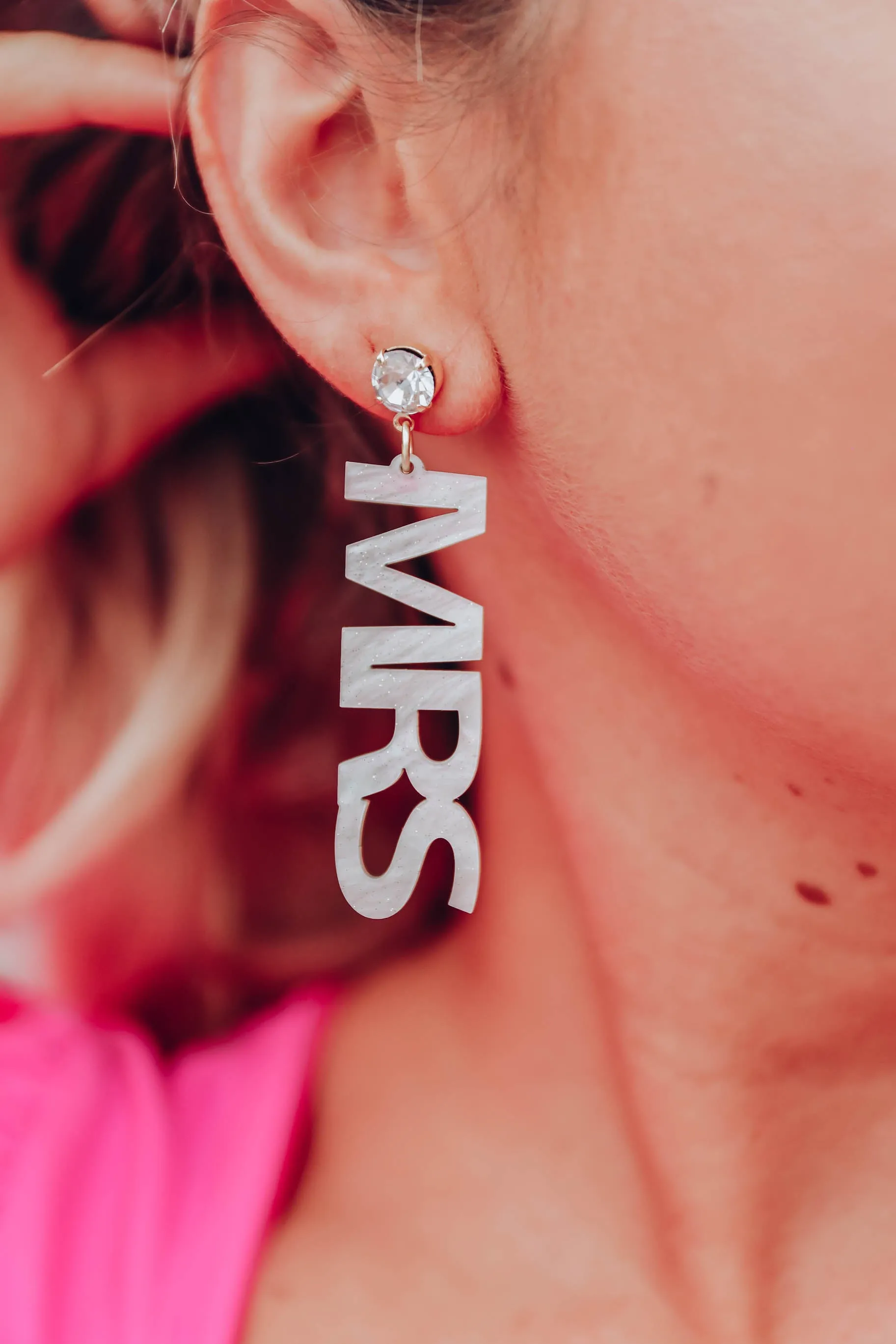 "MRS" Shimmer Bridal Earrings by Taylor Shaye - Silver