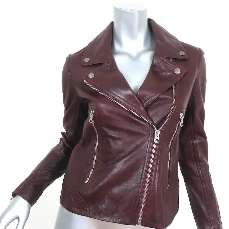 Rag & Bone Mack Leather Moto Jacket Bordeaux Size Small